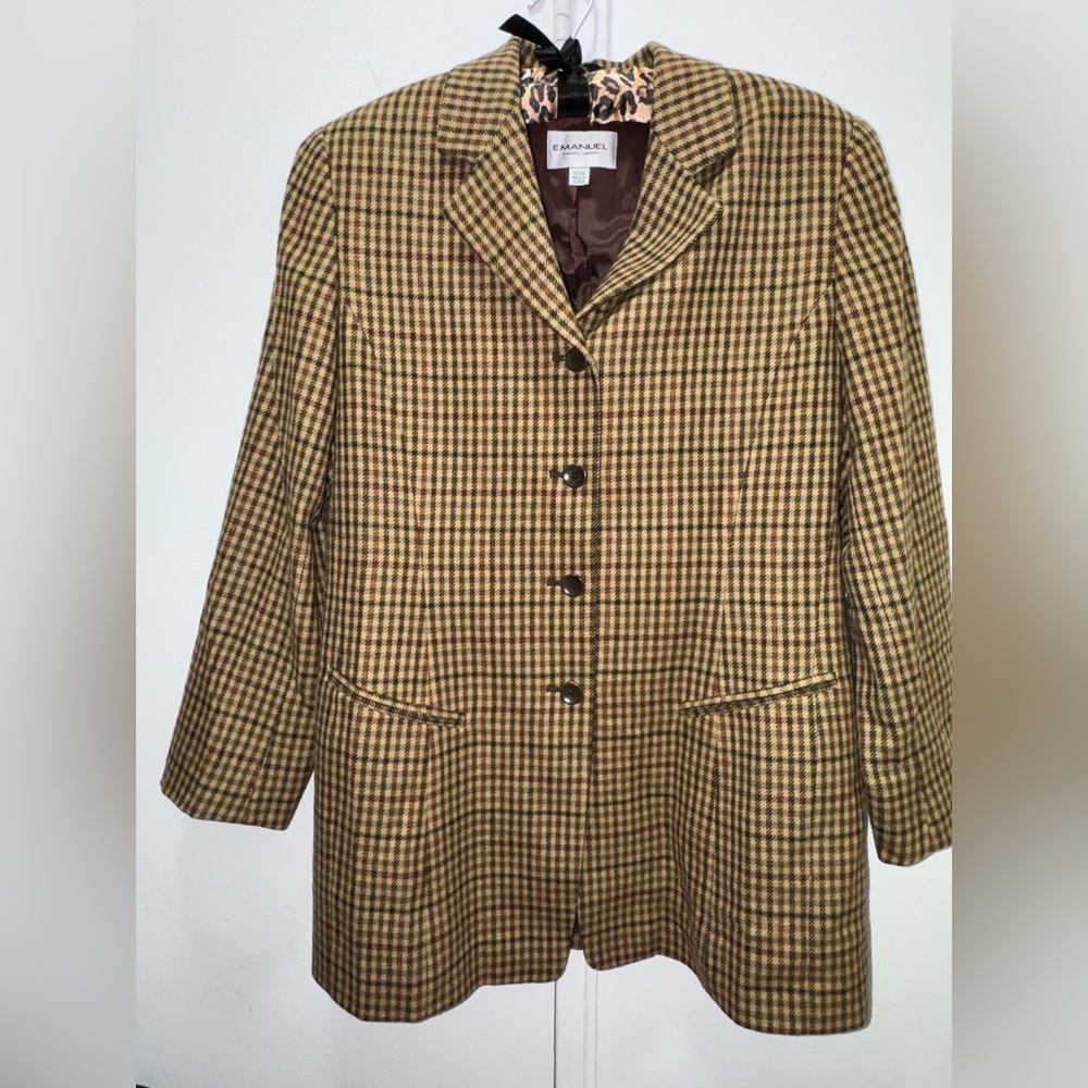 Emanuel Ungaro Checkered Cashmere Wool Blazer Size 44